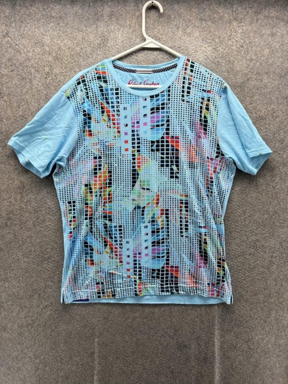 Robert Graham Shirt Mens Medium Blue Multi Abstract Graphic Tee Crewneck Cotton